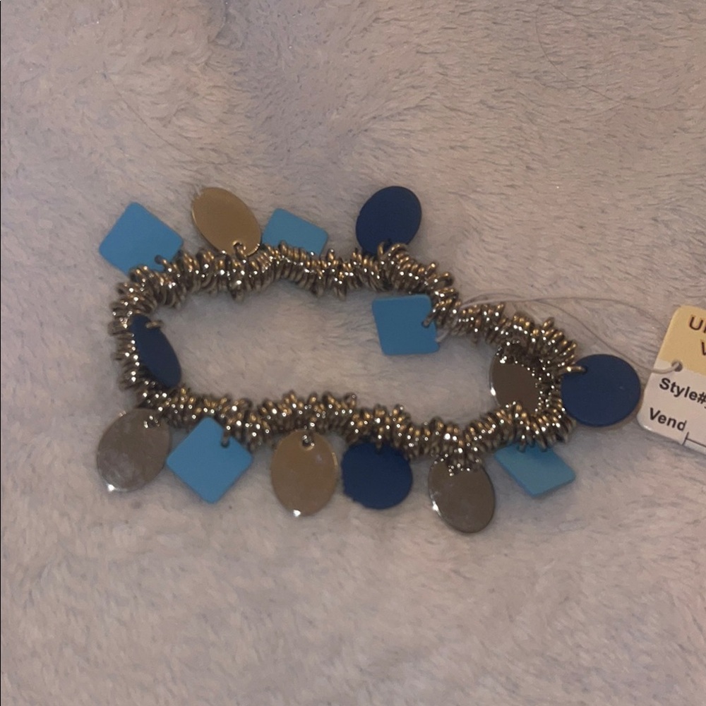 Silver and Blue Charm Bracelet boho contemporary stretchy